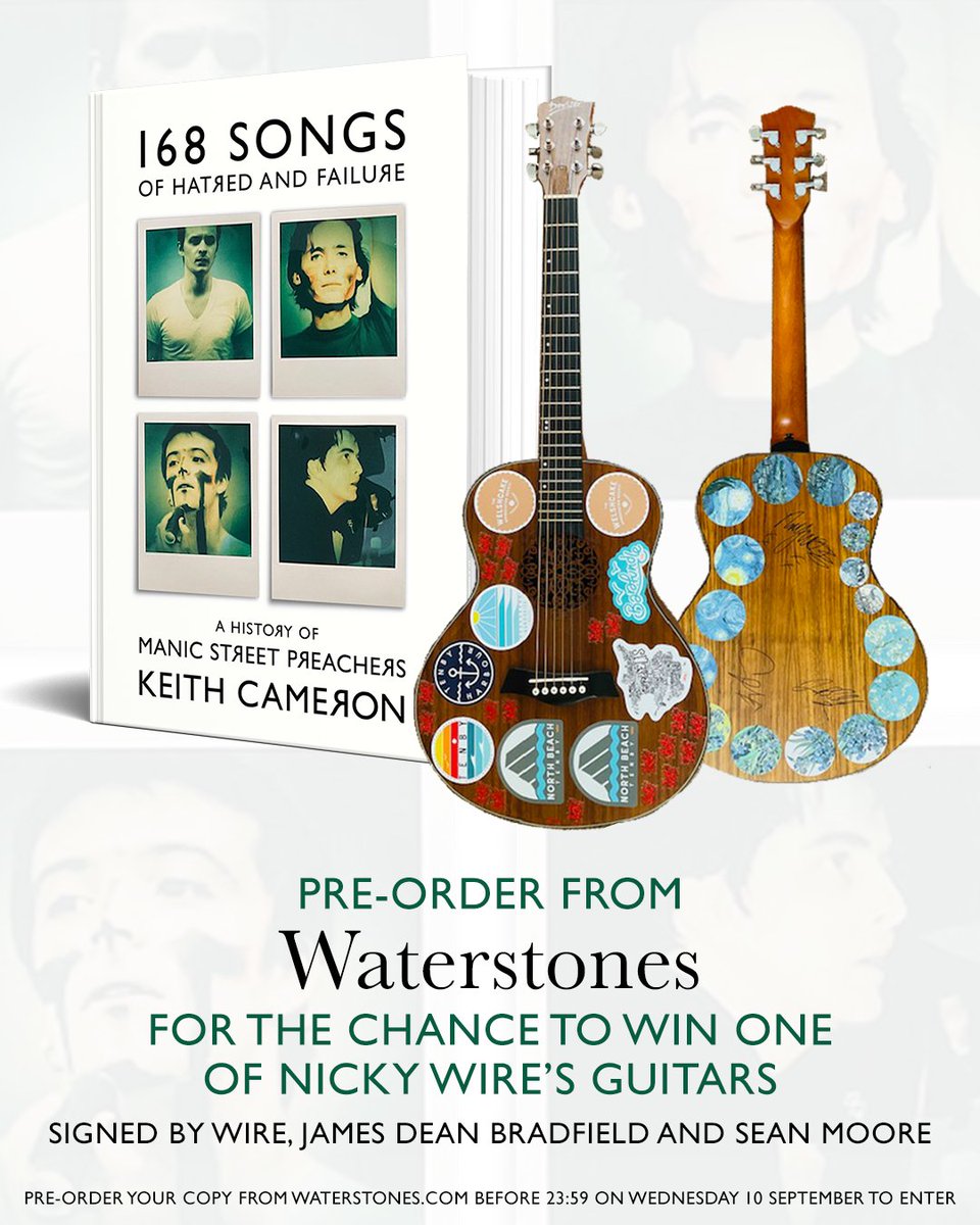 WhiteRabbitBks's tweet image. This is a genuinely incredible prize for @Manics fans...
Pre-order 168 SONGS OF HATRED AND FAILURE from @Waterstones and you could win one of Nicky Wire's own guitars, signed by the band.
Find out more here: waterstones.com/win/168-songs-…