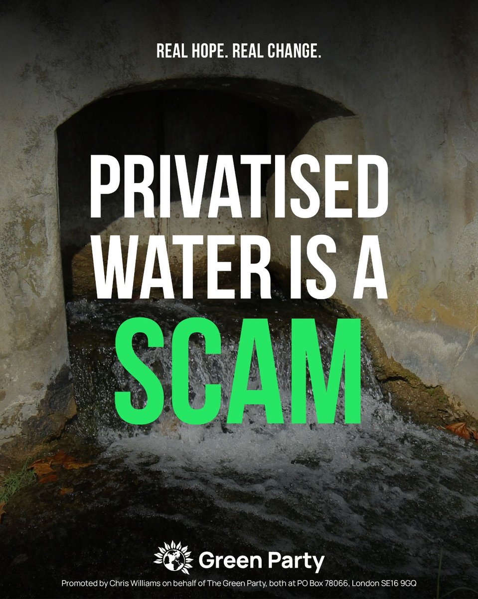 TheGreenParty's tweet image. 🫠 Jon Cunliffe's review into the water sector deliberately left out the option of public ownership.
💸 The only way to stop millions of pounds being siphoned off for huge CEO salaries and shareholder dividends is to end the scam of privatised water.
🤝 Public ownership now.