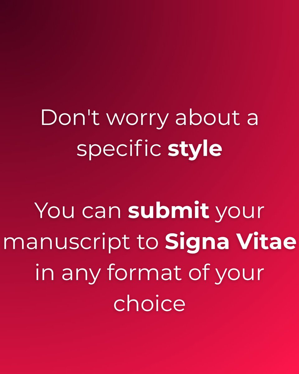 MRE_signavitae's tweet image. STOP WASTING TIME YOU COULD USE DOING RESEARCH! 
Just upload your files when you are submitting the manuscript.

Don&apos;t worry about typesetting rules or a specific reference style, you can submit your manuscript to Signa Vitae in any format of your choice