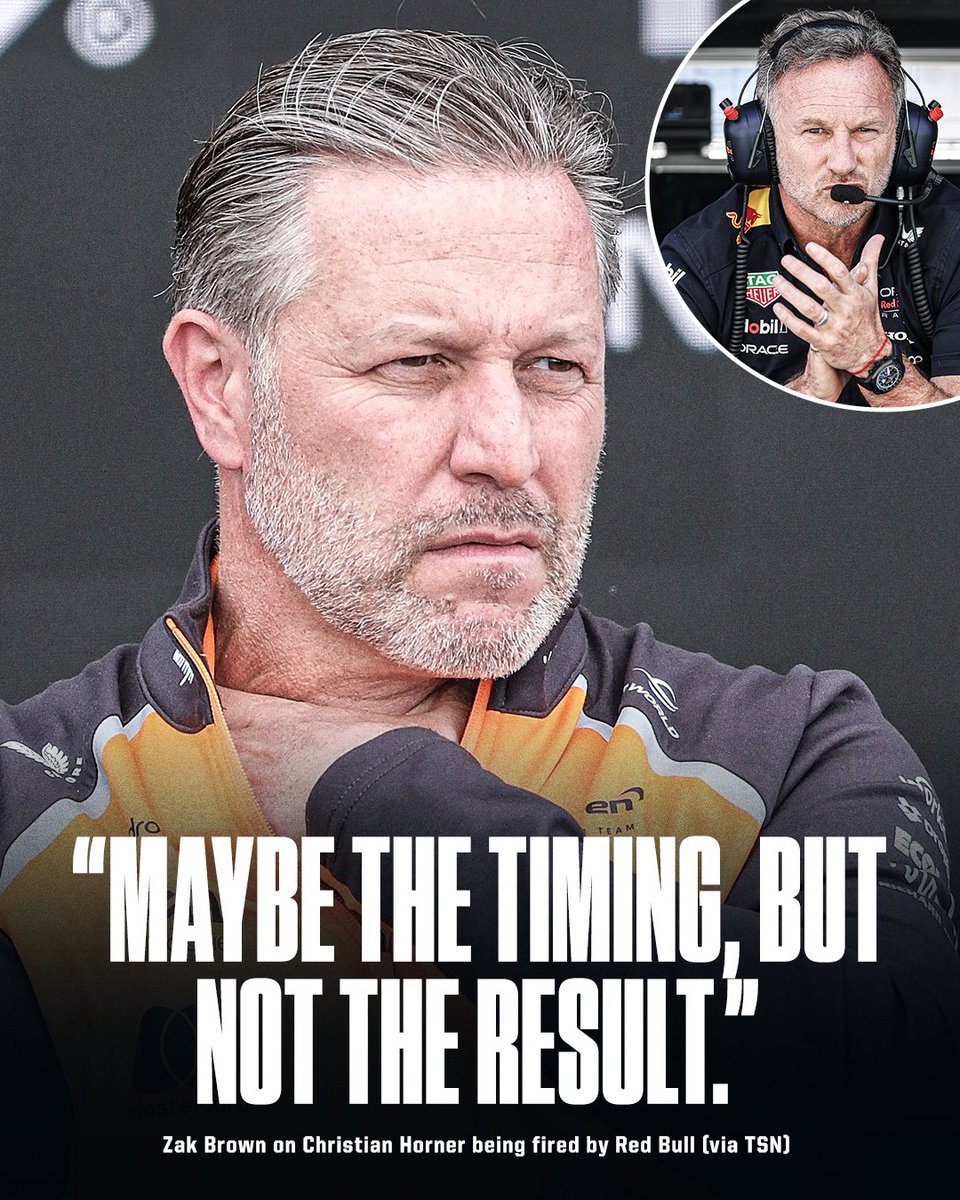 ESPNF1's tweet image. Zak Brown when asked if he was surprised by Red Bull firing Christian Horner 👀
