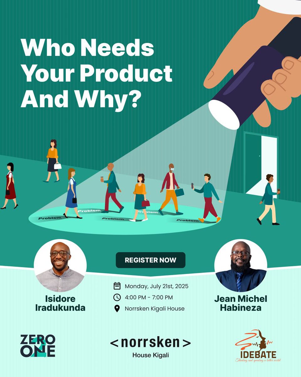 RwandaICT's tweet image. Founders in Kigali, please come to the front… this one is for you!
Join us for a hands-on Masterclass on Problem Identification, Customer Discovery, and Value Proposition Design. It’s designed to help you build what people actually want.
Brought to you by Zero2One Inc, iDebate…