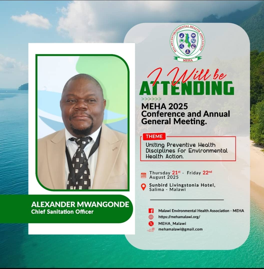 Chief Sanitation Officer for Ministry Of Water and Sanitation - Malawi will attend the MEHA conference! 🎉 
Do you have questions for him? Do you want to share your ideas, challenges, or concerns about sanitation in your area? Register now