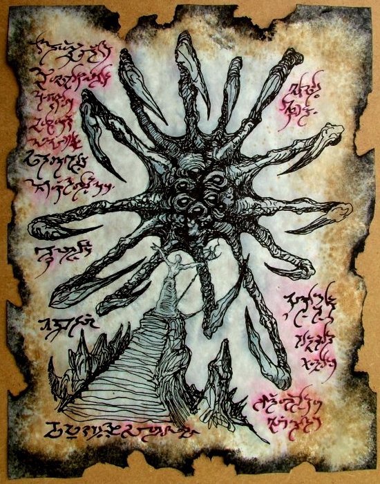 Mrzarono's tweet image. When the armies of Rasuum came to the city of Surin Varat they found no living thing, and the tribesmen who dwelt in the hills around the city swore that a terrible wind had swept all the people into the sky to be devoured by demons among the stars.
(Book of the Veiled Gods)