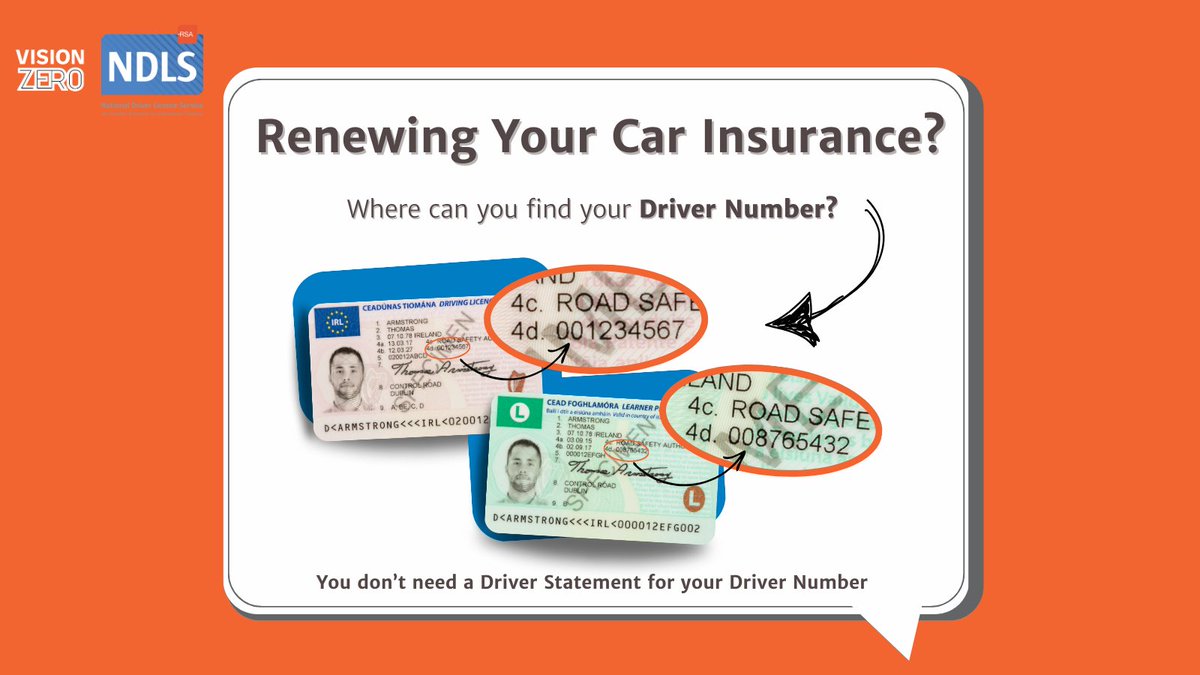 RSAIreland's tweet image. Are you renewing your car insurance? 🚗
You can find your Driver Number in Section 4d on your Driving Licence or Learner Permit
You don’t need a Driver Statement for your Diver Number
🔗 ndls.ie/help/faq.html#…