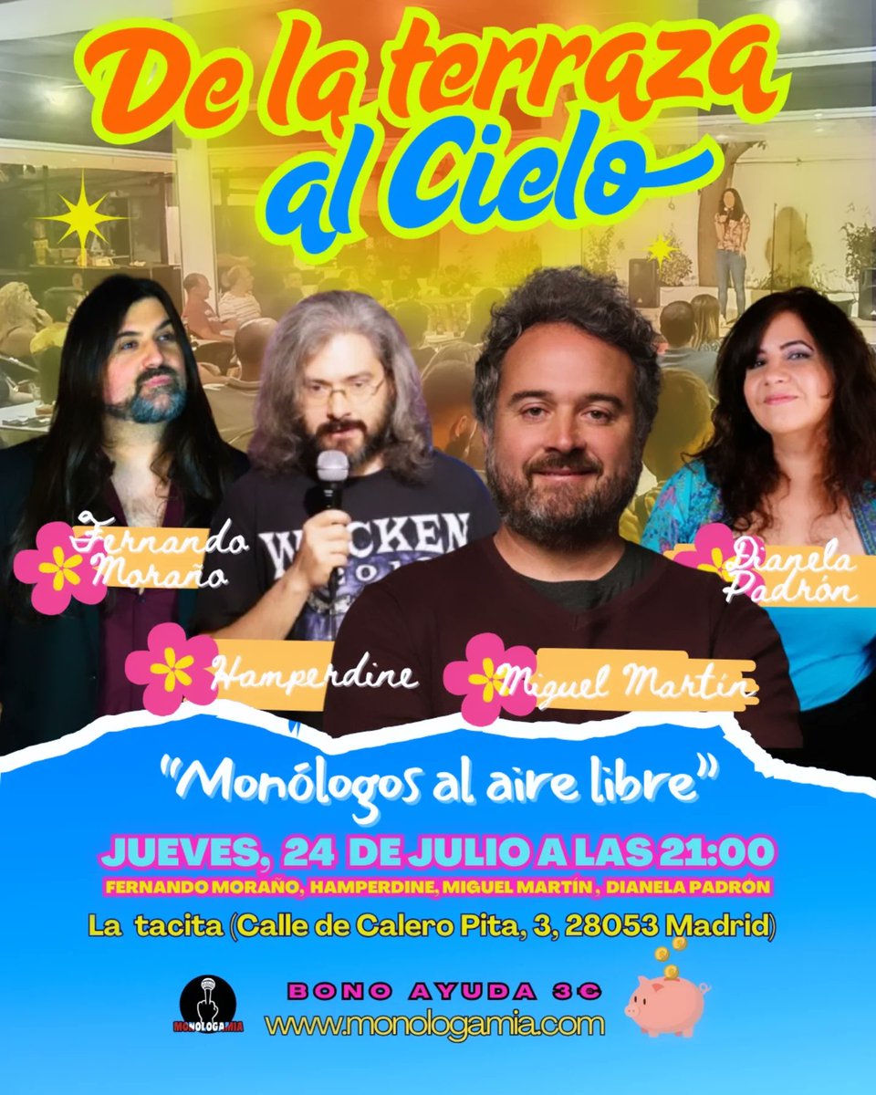 📣 ¡Este jueves! 
🗓️  24 de julio
🕘 21:00 h
📍La Tacita (C/ Calero Pita 3 – Entrevías)
💸 Bono ayuda 3€ (¡en metálico, no tenemos datáfono!)

 #entrevias #planesengrupo #risasaseguro #juevesdecomedia