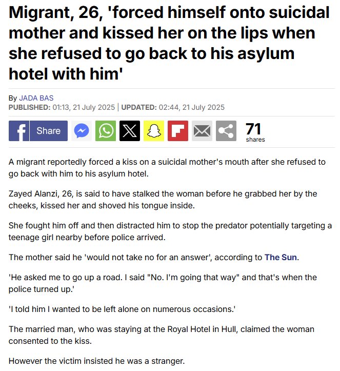 officialsammyuk's tweet image. Migrant, Zayed Alanzi, 26, stalks and assaults a woman.
Children and women are being sacrificed by our governments for these men.