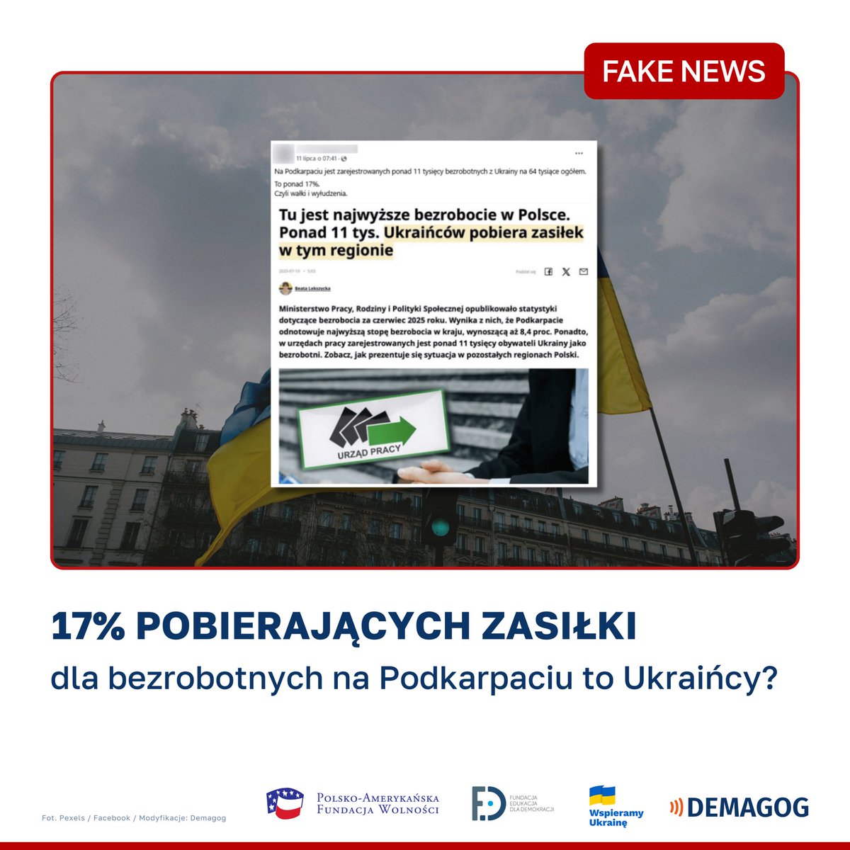 DemagogPL's tweet image. 🤔 Ukraińcy pobierają 17% zasiłków dla bezrobotnych na Podkarpaciu? To ❌ #fakenews
➡️ W sieci pojawiły się wpisy o tym, że na Podkarpaciu zarejestrowanych jest ponad 11 tys. bezrobotnych obywateli Ukrainy, którzy mają stanowić aż 17% wszystkich osób pobierających zasiłki w tym…