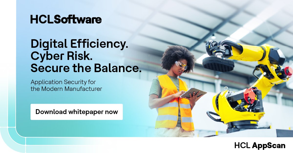 Explore key takeaways from this new whitepaper Building Secure Foundations, which examines the critical role of #ApplicationSecurityTesting in modern #manufacturing: hclsw.co/rmwd3d
📄 Download the whitepaper now!

#HCLAppScan #HCLSoftware #ApplicationSecurity #AppSec