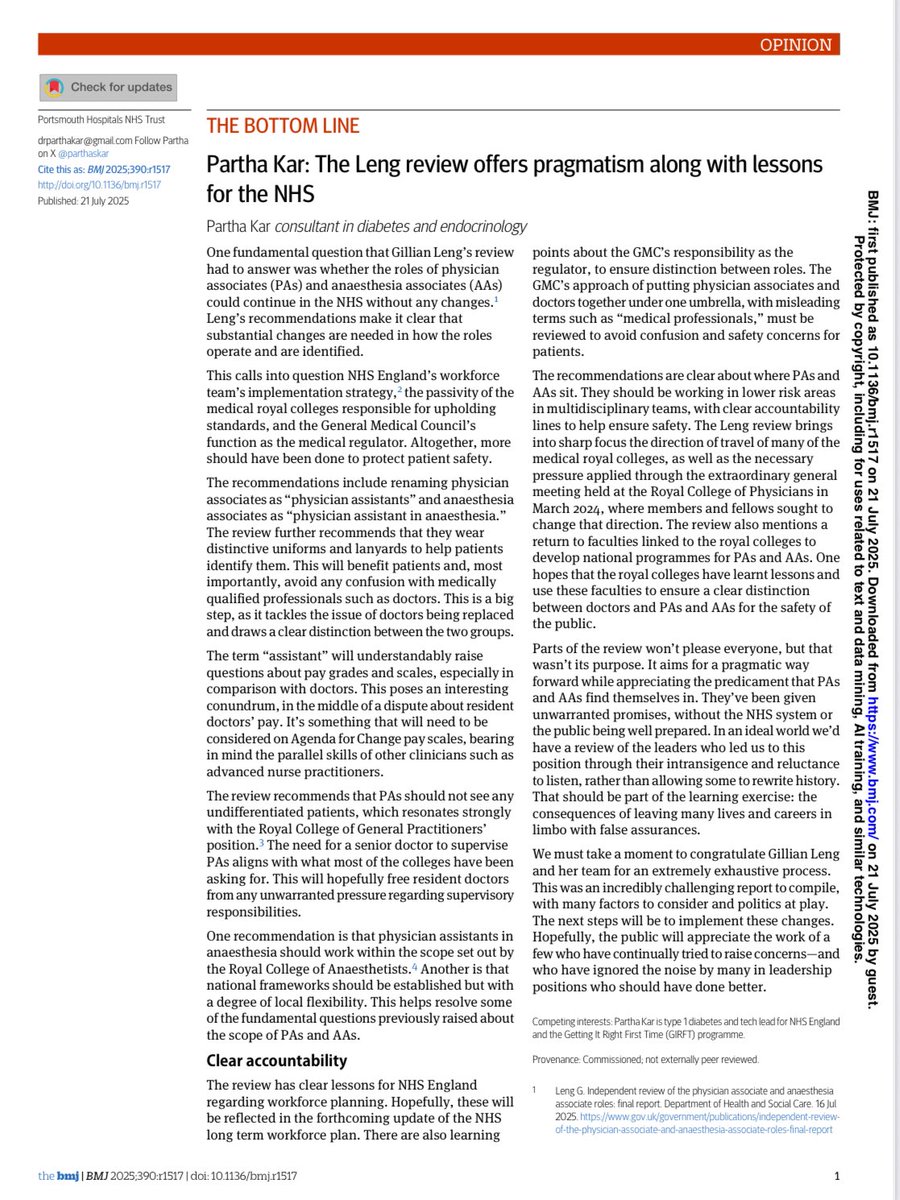 parthaskar's tweet image. The @lengreview : I had placed faith it it as someone who has raised PA issues around safety for 2 years now as a @RCPhysicians Councillor
Did it deliver?
In my viewโฆ
The Leng review offers pragmatism along with lessons for the NHS.
Whether itโs willing to learn?
Is aโฆ