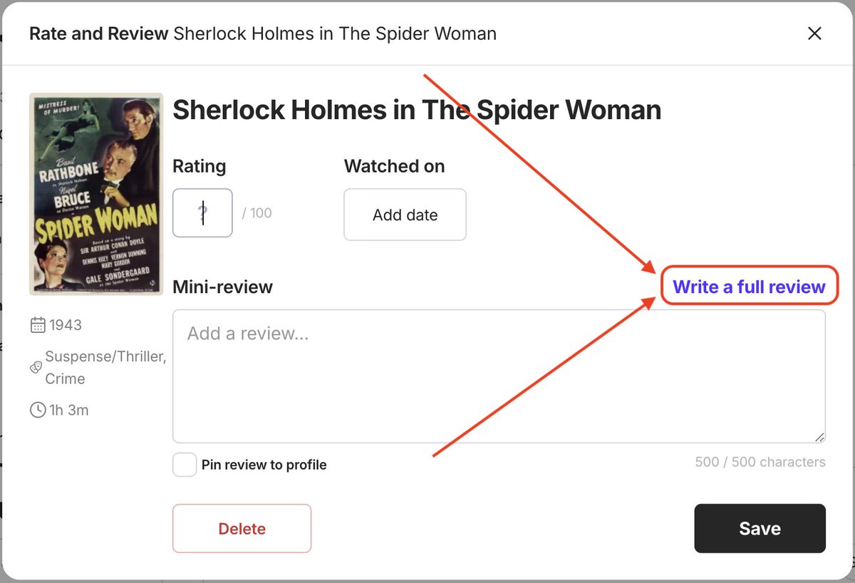 criticker's tweet photo. Finally, we've introduced the ability to leave full-length reviews on our titles, when the 500-character mini-reviews simply aren't enough to completely express your opinions.

And more news: 

https://t.co/bEarGKgejj

#moviereviews #reviewmovies #longmoviereviews #criticker https://t.co/6rqoy6AMpJ