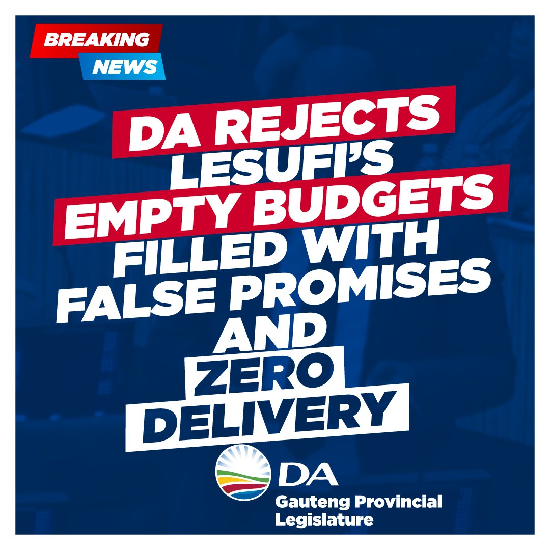 DA_GPL's tweet image. A Rejects Lesufi’s Budget of False Promises and No Solutions
Gauteng residents deserve better than budgets that look good on paper but fail in real life.
#DA_GPL #GPBudget2025 @SollyMsimanga
Read more: open.substack.com/pub/dagpl/p/da…