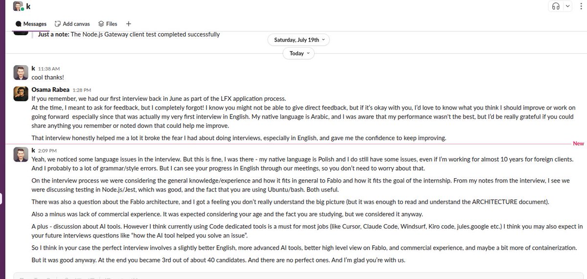 سمعت النصيحة ورحت سالته علي فيدباك عن الانترفيو اللي كنت حاسس اني قلعت ملط فيه