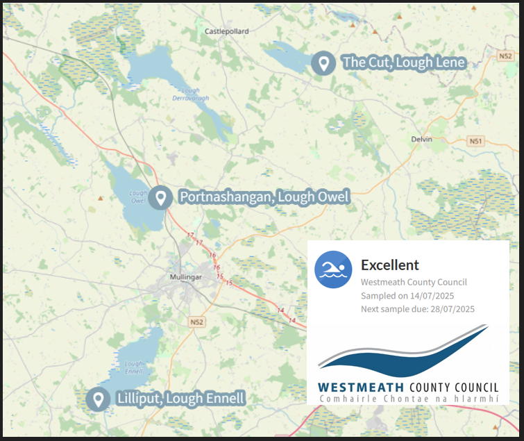 Westmeath County Council (@westmeathcoco) on Twitter photo 📢Bathing water results are “Excellent” at all our three designated lakes from samples taken 14/07/25 🎉
Our designated bathing waters are:
 🌊Portnashangan, Lough Owel
 🌊The Cut, Lough Lene
 🌊Lilliput, Lough Ennell
 
See beaches.ie for more info on bathing water 📢Bathing water results are “Excellent” at all our three designated lakes from samples taken 14/07/25 🎉
Our designated bathing waters are:
 🌊Portnashangan, Lough Owel
 🌊The Cut, Lough Lene
 🌊Lilliput, Lough Ennell
 
See beaches.ie for more info on bathing water
