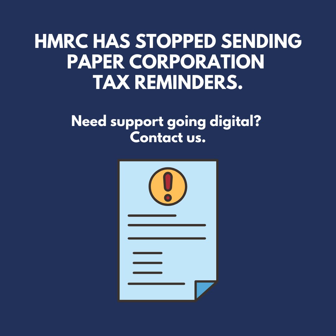 HMRC has stopped sending paper Corporation Tax reminders, statements &amp; receipts. 📎

Check your online account to stay compliant. 💻
 
Need support going digital? Contact us for support.

#CorporationTax #DigitalTax #Leeds