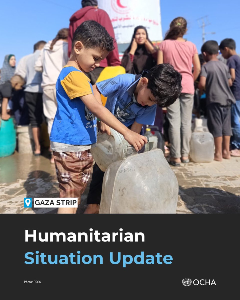 ochaopt's tweet image. #Gaza update:
⚠️ Attacks on tents, schools & people seeking food continue
⚠️ Fuel still insufficient; service shutdowns loom
⚠️ Disease spreads as famine risk persists
⚠️ Children, older people & people with disabilities face high risks & barriers
🔗 ochaopt.org/content/humani…