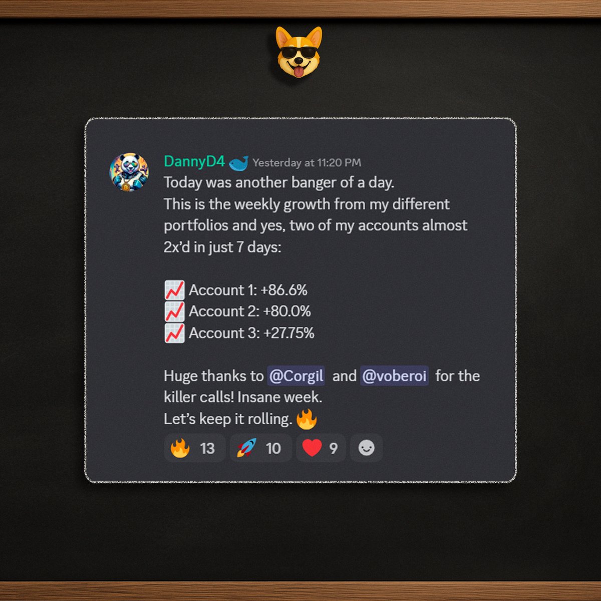 GM ☀️

Waking up to see <a href="/Dannyd4crypto/">ᛗ CryptoPanda. hl</a> doubled two accounts in a week. Not sure what more proof anyone needs

If you’ve been waiting for a sign, today might be it ⚡️

Turn notis on 🛎️