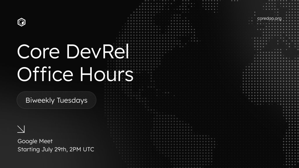 1/4 🏗️ Want 1:1 Mentorship for Building on Core?

We’ve got you covered!

The Core DevRel Office Hours are here!

Bring your questions, your code, or your vision — we’ll help you debug, refine, and grow.

Here’s all the details you need to know 🧵👇