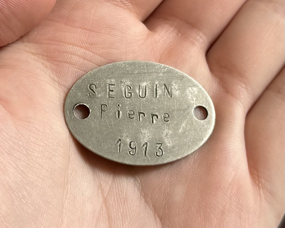 Holding a rare piece of French WWI tank corps history in my hand. This identity disc belonged to Pierre Albert Seguin (Saintes, no.710) who served in the 500th Assault Artillery and later the Special Artillery 381 during the allied Hundred Days Offensive of 1918. My collection.