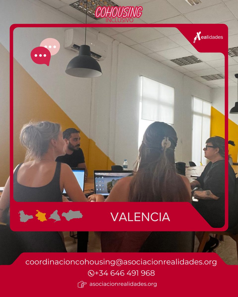 ¿Eres una entidad social, administración o colectivo de #Valencia interesada en conocer o colaborar en Cohousing Inclusivo? 🤝 Contacta con el equipo!

📞 +34 646 491 968
📩 coordinacioncohousing@asociacionrealidades.org

#CohousingInclusivo.