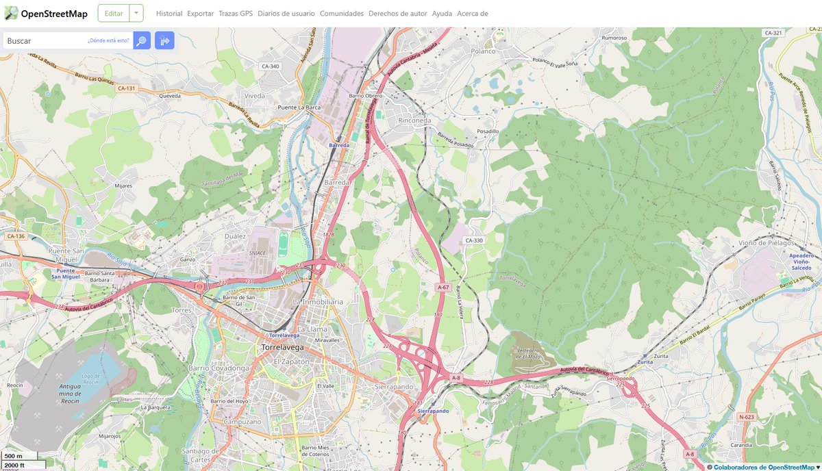 Ya está actualizada la autovía A-67 a su paso por #Torrelavega, mejorando #OpenStreetMap cada día para tener el mapa más actualizado. #Cantabria openstreetmap.org/#map=14/43.359…