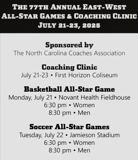 Second NCHSAA dead week of the summer for student-athletes. Rest &amp; renew athletes while your coaches attend PD in Greensboro!