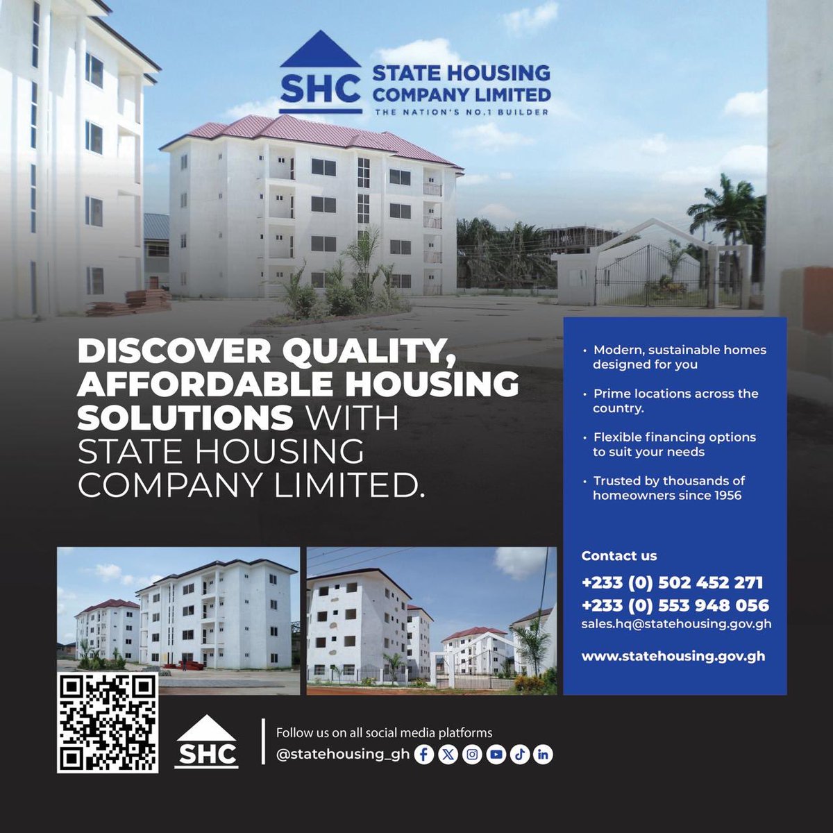 statehousing_gh's tweet image. Discover quality, affordable housing solutions with State Housing Company Limited.
Contact us
statehousing.gov.gh
+233 (0) 502 452 271
+233 (0) 553 948 056
sales.hq@statehousing.gov.gh
#SHCL
#Statehousingcompanyltd
#Buildingforgenerations
#Shapingcommunities