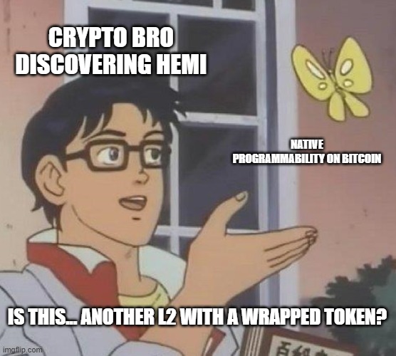 IFerialdi60077's tweet image. “Is this… just another wrapped L2?”
No bro, this is @hemi_xyz .
Built directly on Bitcoin.
No bridge fees, no middlemen, no drama.
Just native programmability and clean UX.
#Hemi #BitcoinUnchained #NoWrapsNoBridges