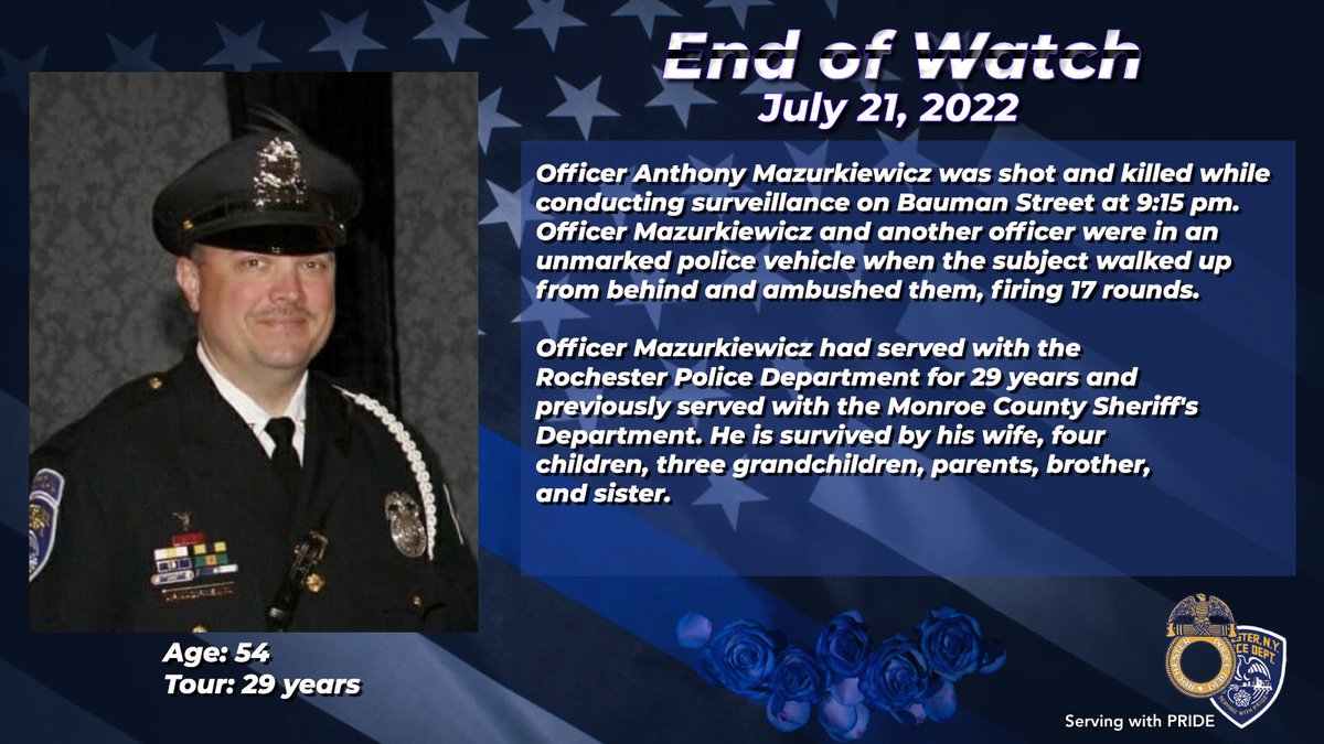 Three years ago today, Officer Anthony Mazurkiewicz was tragically murdered in the line of duty.  A great husband, father, friend, and brother. He is missed every day.  RIP Maz EOW 7.21.22.
