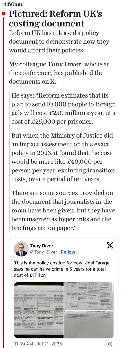 WorldByWolf's tweet image. Farage has underestimated his costings by over a third and on the references he’s handed out to reporters he’s put hyperlinks even on the paper copies.
This is stuff a university student would be heavily marked down for. It just screams amateurism at every level.
