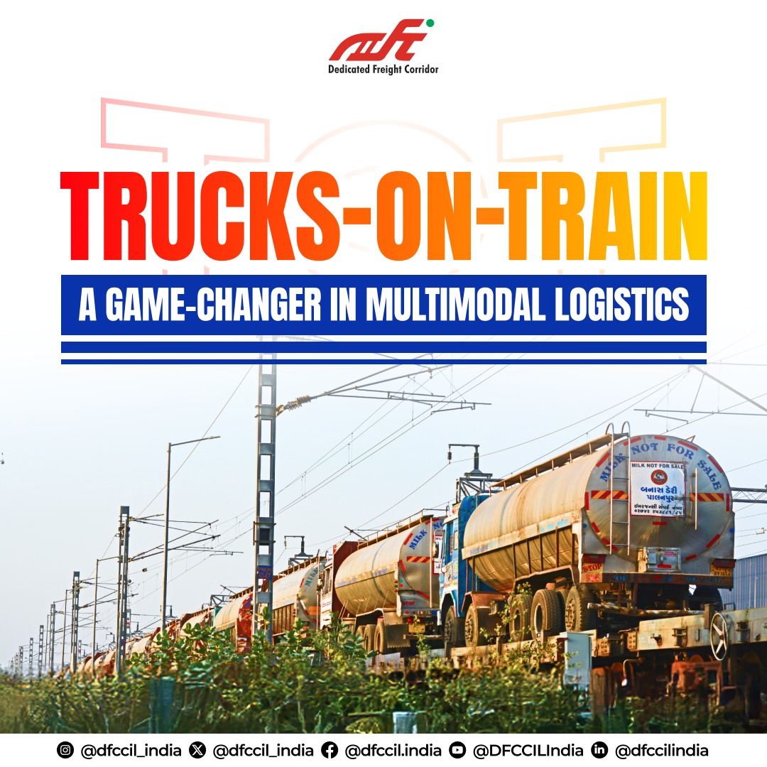 Trucks-on-Train – a breakthrough in multimodal logistics that blends the flexibility of road transport with the speed, safety, and efficiency of dedicated freight railways.

Operational Route: Palanpur ➡️ Rewari ➡️ Palanpur

ToT Service Benefits:
✅ Faster Delivery – Beat traffic