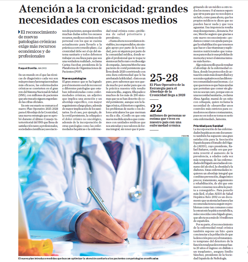 AEEHLiver's tweet image. 📰La #AEEH en los medios.
Este domingo, el suplemento 'A tu salud' de @larazon_es publicó un reportaje de @raquelbonilla12 sobre la recién aprobada Estrategia para el Abordaje de la Cronicidad de @sanidadgob, que recoge la postura de la #AEEH con declaraciones del presidente…