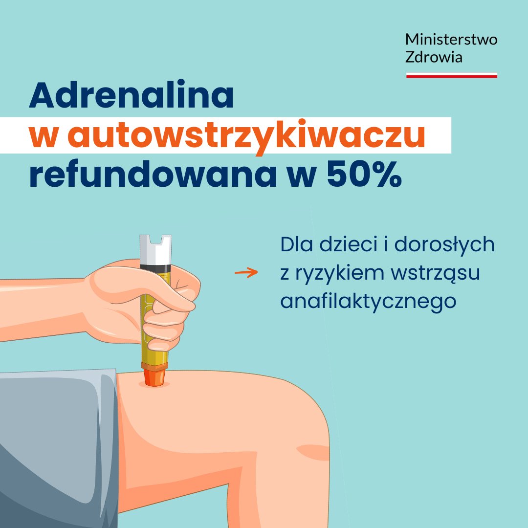 MZ_GOV_PL's tweet image. Od 1 lipca adrenalina w autowstrzykiwaczu – EpiPen Junior i EpiPen Senior – jest dostępna z 50% refundacją, zarówno dla dzieci, jak i dorosłych. 💉
👉 W przypadku anafilaksji, silnej i nagłej reakcji alergicznej, liczy się każda sekunda. Objawy pojawiają się w kilka minut (a…