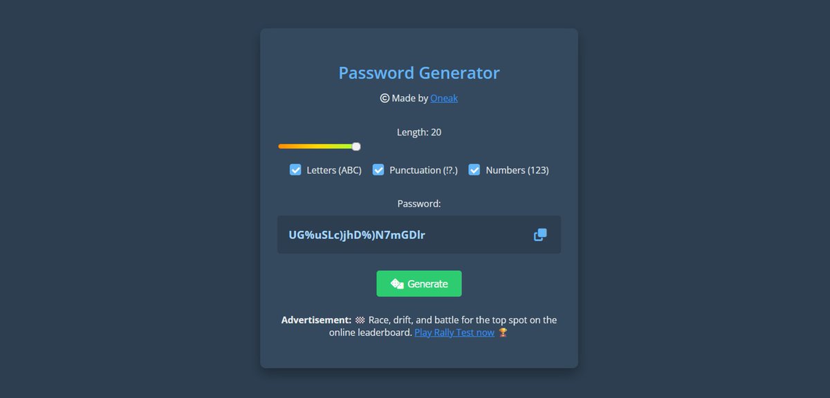 🔐 Generate strong secure passwords and stay safe online 
🔗 realmmadness.com/passwords
#websitelaunch #OnlineSafety #cybersecurity #safetytips #passwordgenerator #newwebsite