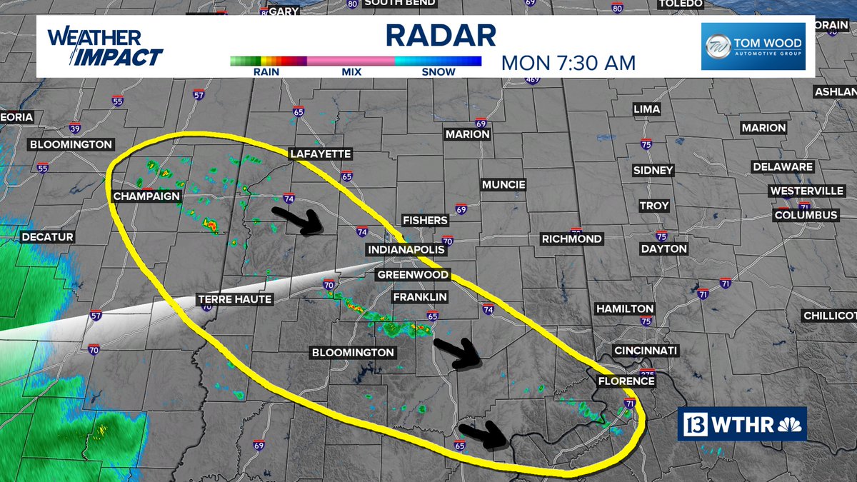 7:30AM Update -- Watching a weak boundary over parts of central and southern Indiana with a few spotty showers and downpours. These should fade later this morning. Extra clouds this morning are keeping us a touch cooler! #INwx <a href="/WTHRcom/">WTHR.com</a>