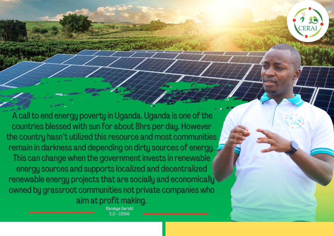 CERAIUg's tweet image. A call to end energy poverty in Uganda. Uganda is one of the countries blessed with sun for about 8hrs per day. However the country hasn’t utilized this resource and most communities remain in #darkness and depending on dirty sources of energy.