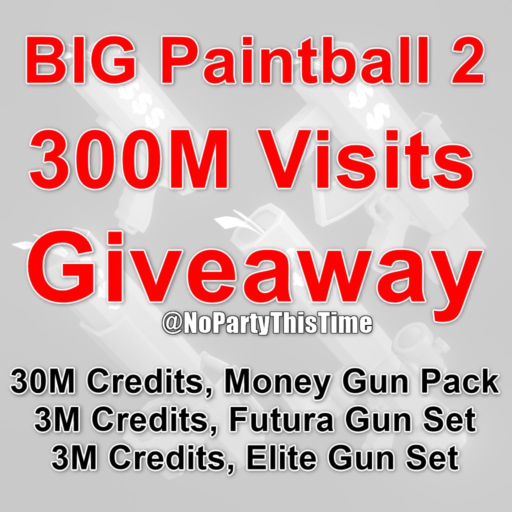 #Giveaway to celebrate 300 million visits for #Roblox #BIGPaintball2:
- 1st prize: 30M Credits + Money Gun Pack
- 2nd prize: 3M Credits + Futura Gun Set
- 3rd prize: 3M Credits + Elite Gun Set
To win: Like, Comment, Follow and Retweet – the prize draw will take place on July 30.