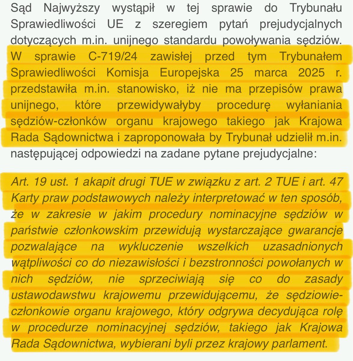 Uparcie wbrew prawu, wbrew faktom🤦‍♂️ Nawet KE stwierdziła, że w świetle prawa UE możliwy jest wybór sędziów kandydujących do KRS przez parlament⬇️ 
W świetle powyższego  jesteście jak dziecko, któremu najlepszy przyjaciel zabrał ostatnią zabawkę.
Fałszywa  narracja się posypała.