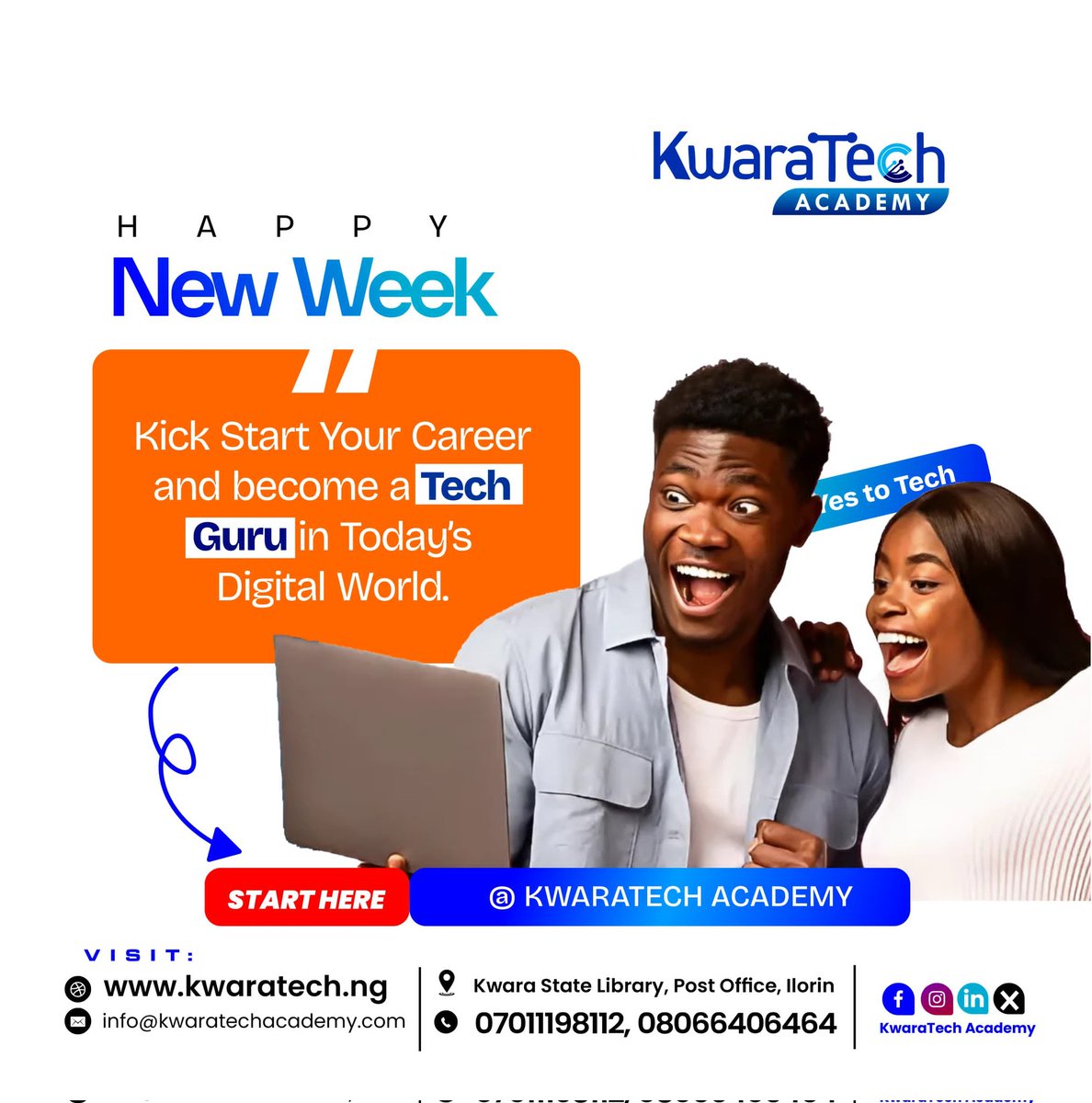 Kwaratechacad's tweet image. 🚀It’s a brand-new week, the perfect time to kickstart your tech career!

Step into the digital world with confidence and become the tech guru you’ve always envisioned

It all begins right here @KwaraTech Academy
#TechSkills #DigitalFuture #LearnTech #TechCareer #MondayMotivation