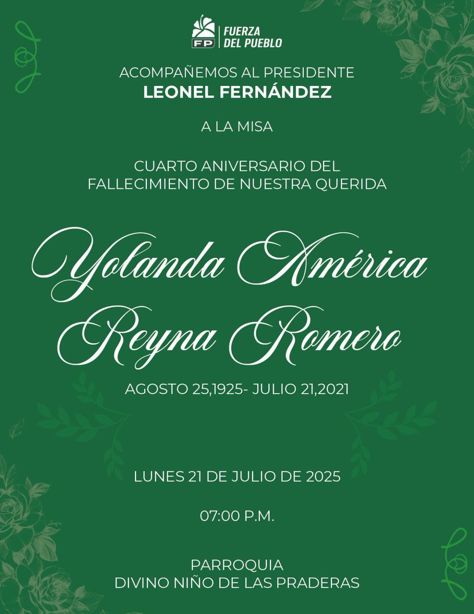 Isabel Gutierrez (@isabelg22632196) on Twitter photo Acompañemos al Presidente a la misa en ocasión del 4to aniversario del fallecimiento de su Madre @FPComunica <a href="/antonioflorian_/">Antonio Florián</a> <a href="/radhamesjimenez/">Radhames Jimenez</a> <a href="/AlexandrapenaRD/">AlexandraPeña</a> <a href="/LeonelFernandez/">Leonel Fernández</a> <a href="/keylaReyna04/">Keyla Reyna</a> <a href="/NicolasCaldeG/">Nicolás Calderón</a> <a href="/Adonaidamedina/">Adonaida Medina</a> <a href="/JesusFelizSDN/">Jesús Féliz</a> <a href="/OmarLFernandez/">Omar Fernández</a> Acompañemos al Presidente a la misa en ocasión del 4to aniversario del fallecimiento de su Madre @FPComunica <a href="/antonioflorian_/">Antonio Florián</a> <a href="/radhamesjimenez/">Radhames Jimenez</a> <a href="/AlexandrapenaRD/">AlexandraPeña</a> <a href="/LeonelFernandez/">Leonel Fernández</a> <a href="/keylaReyna04/">Keyla Reyna</a> <a href="/NicolasCaldeG/">Nicolás Calderón</a> <a href="/Adonaidamedina/">Adonaida Medina</a> <a href="/JesusFelizSDN/">Jesús Féliz</a> <a href="/OmarLFernandez/">Omar Fernández</a>