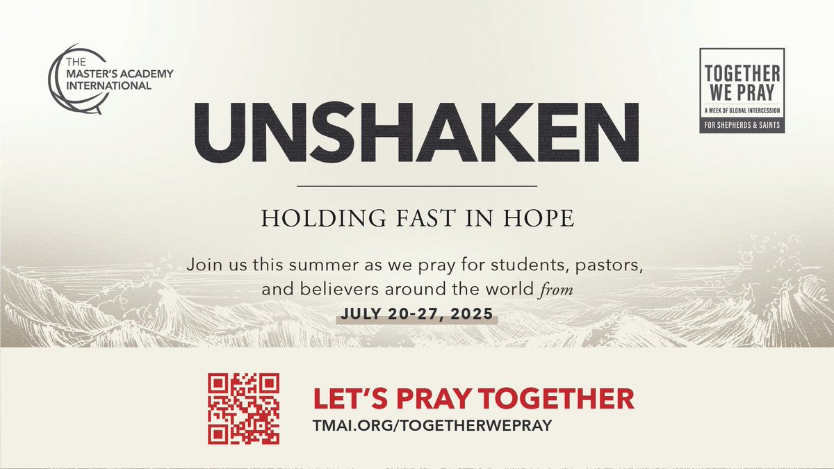 Together We Pray 2025: Unshaken | Presented by <a href="/TMAI_org/">The Master's Academy International</a>

👀👉youtu.be/gKbOOXDBpAE?si…

Join Us Today:tmai.events/togetherwepray

#TMAI #TogetherWePray #TWP25 #TheMastersAcademyInternational
#GlobalPrayer
#UnshakenHope
#HopeInChrist
#PrayTogether
#PrayerForNations
#PrayerForTheChurch