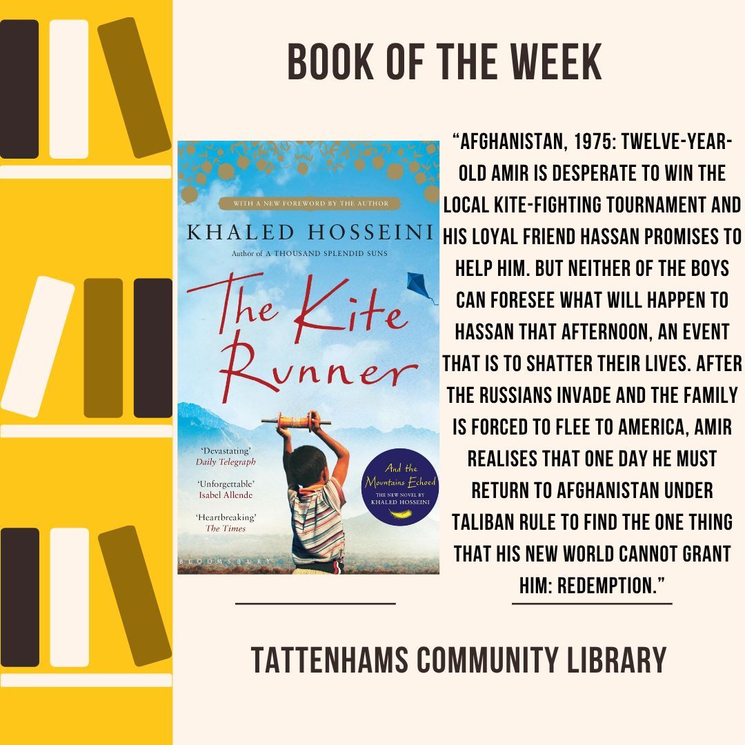 📚 Book of the Week: The Kite Runner by Khaled Hosseini! 📚 

A gripping tale of friendship &amp; redemption. Available to loan at our library this week!

#BookTwitter #BookoftheWeek