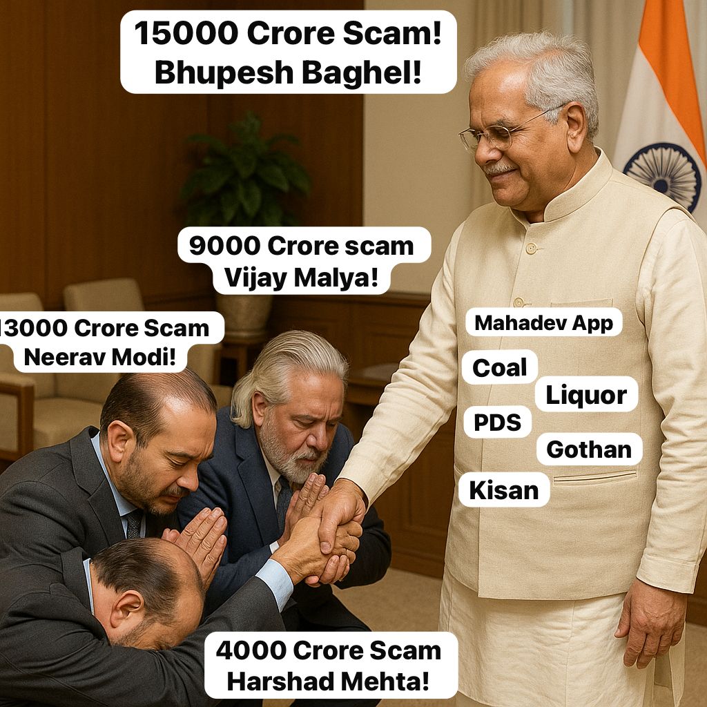 Baghel  is the biggest corrupt of all time.
everyone looks so tiny in front of him.
#BaghelFamilyCorruption