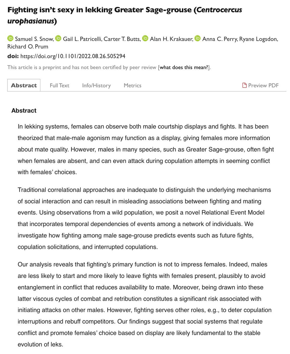 MackenMurphy's tweet image. It's often taken as a no-brainer by the general public that fighting and winning as a male animal is sexy for female animals.
But it's not a no-brainer. E.g., males in this species actually dial down the violence when females are watching!