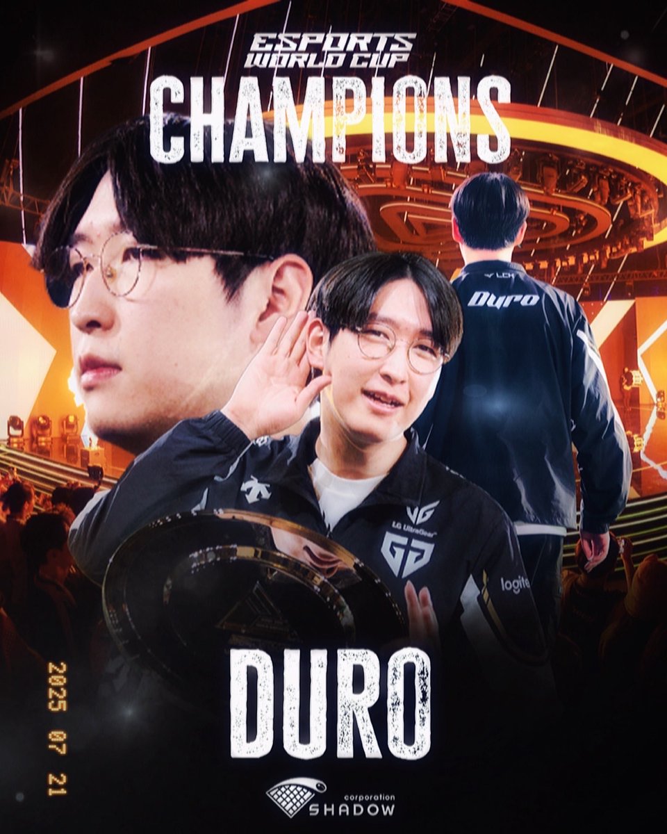 ShadowCorpAgent's tweet image. [EWC 2025 League of Legends Champion : @Duro0204 in #GEN]

Duro gets one more internationl league trophy !!
We are very proud of his insane performance in EWC !!

Please give him a lot of support🙏

#Shadowcorp #Duro #Esports #Agency