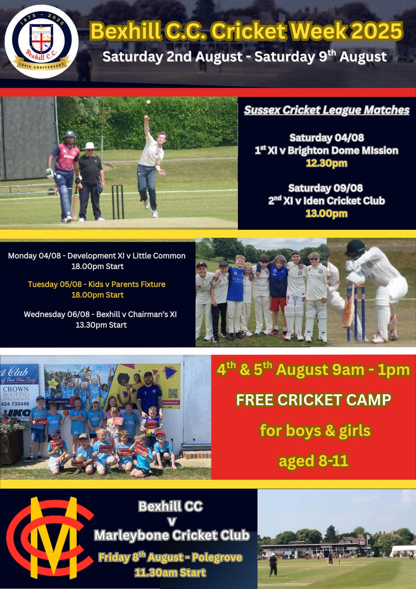 #cricket #Bexhill area.Time to celebrate &amp; play. Thanks to Sidley CC for invite to open day yesterday. Good to hear progress. Well done. Junior activities this summer as do Little Common CC. And look at this really exciting upcoming celebration events with Bexhill CC 150 not out!