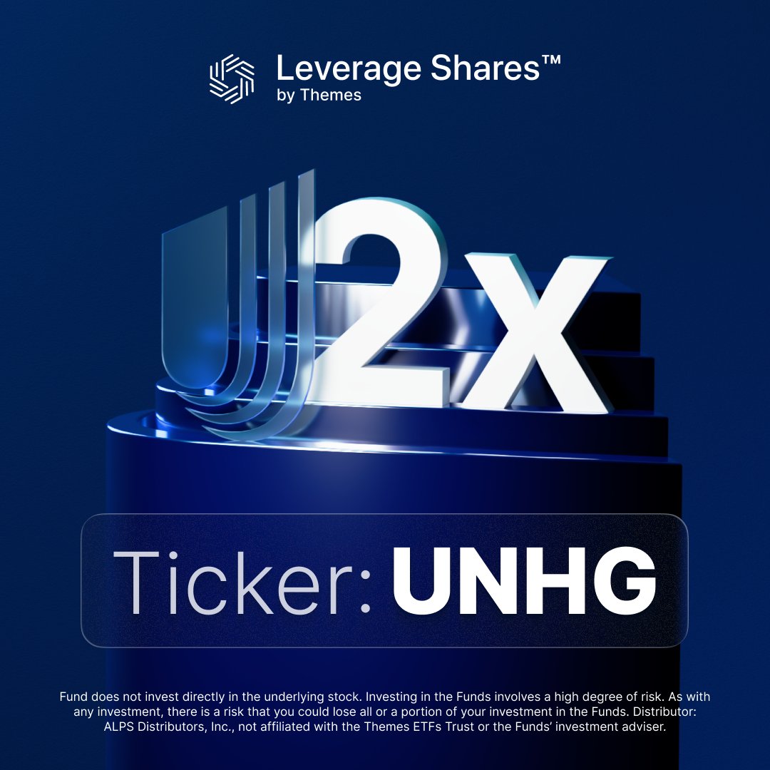 LeverageETFs's tweet image. 🚀Introducing the Leverage Shares 2x Long UnitedHealth (UNH) Daily ETF - Ticker: UNHG!
Now trading on @Nasdaq and targeting 200% of UNH’s daily move.
Investment involves significant risk including potential loss of principal. See prospectus for details leverageshares.com/us/