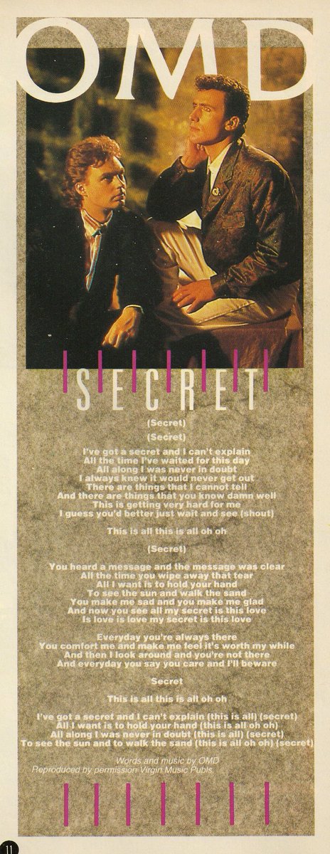 "This is getting very hard for me..." - Sing-along-a-Secret lyrics in the latest issue of of #SmashHits #Secret40 #Crush40 #OMD40