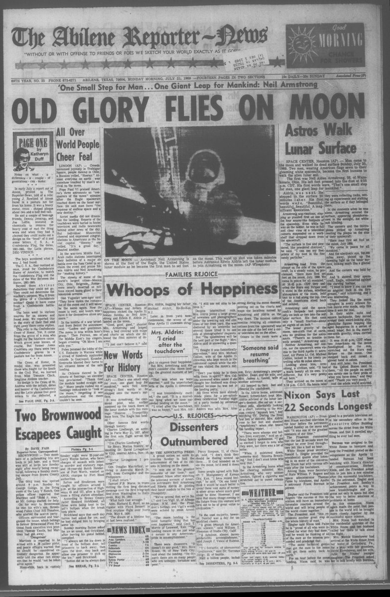 ContemTXHist's tweet image. A few Texas front pages from July 21, 1969. #TXhistory #Texas