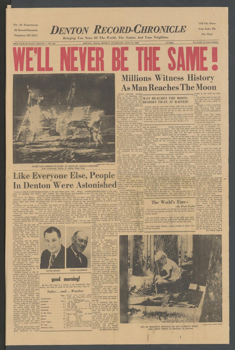ContemTXHist's tweet image. A few Texas front pages from July 21, 1969. #TXhistory #Texas
