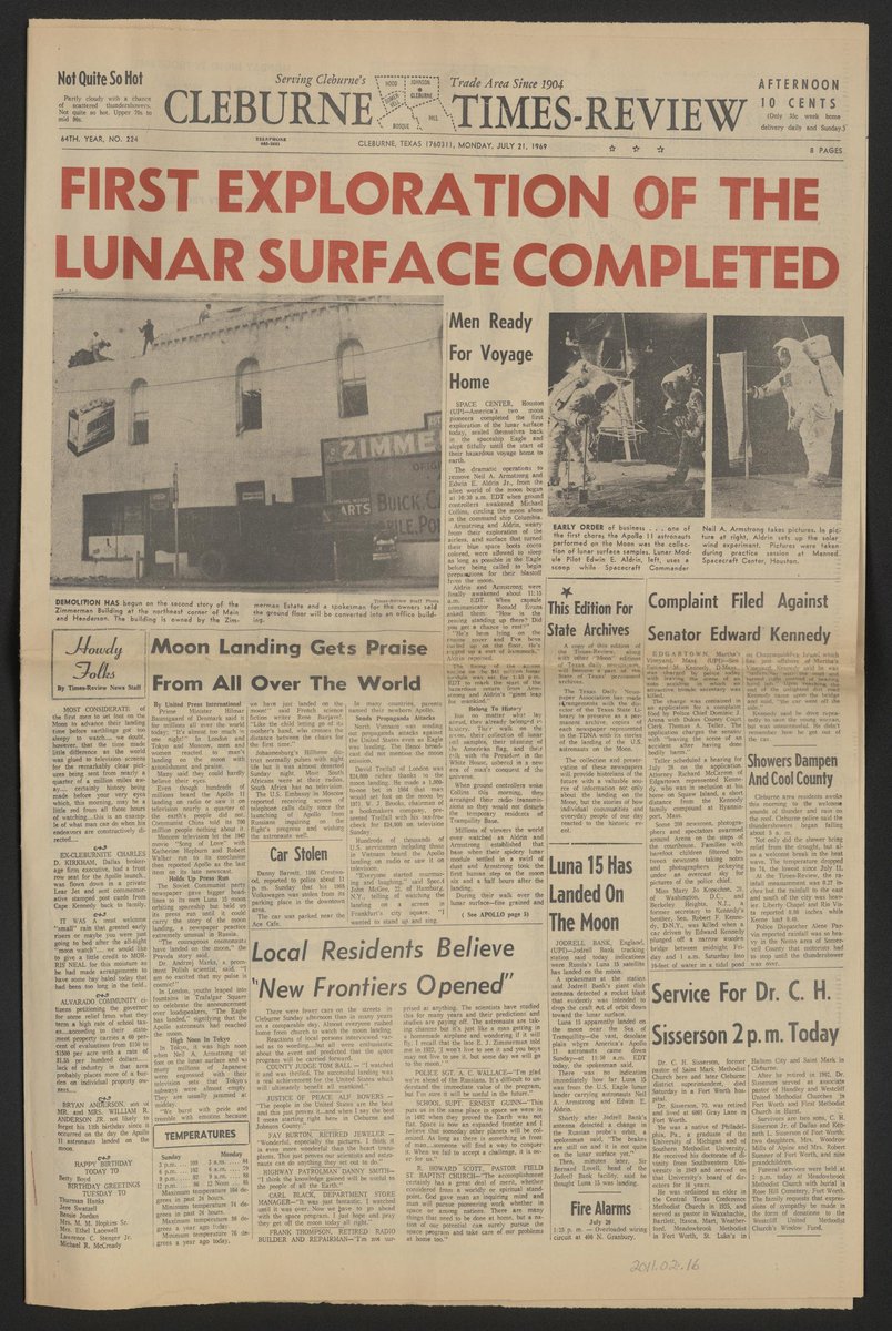 ContemTXHist's tweet image. A few Texas front pages from July 21, 1969. #TXhistory #Texas